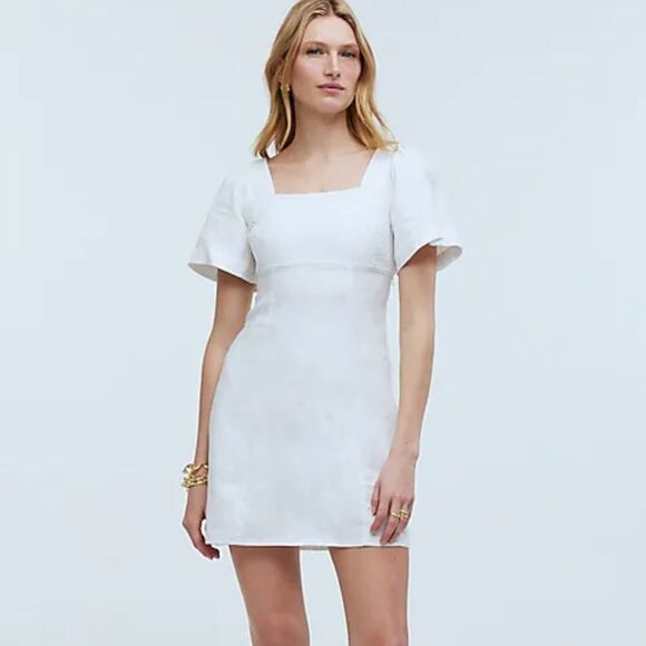 Madewell Dresses & Skirts - Madewell Square-Neck Mini Dress in 100%‎ Linen Womens Size 6 White